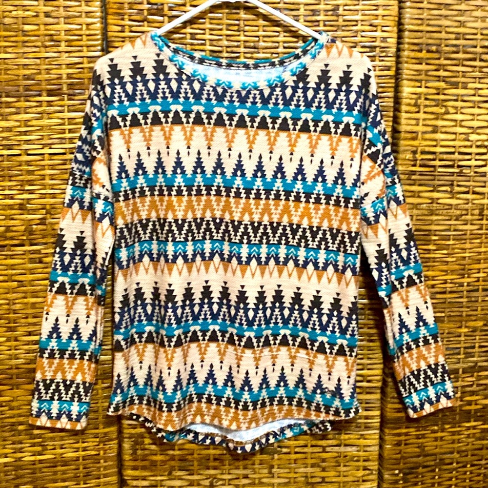 EUC Outback Trading Co Long Sleeve LYNDSEY thermal, Henley Shirt Aztec S
